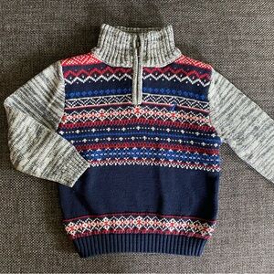EUC Nautica Quarter Zip Knit Sweater Baby Boy 12M, Navy, Red, Gray